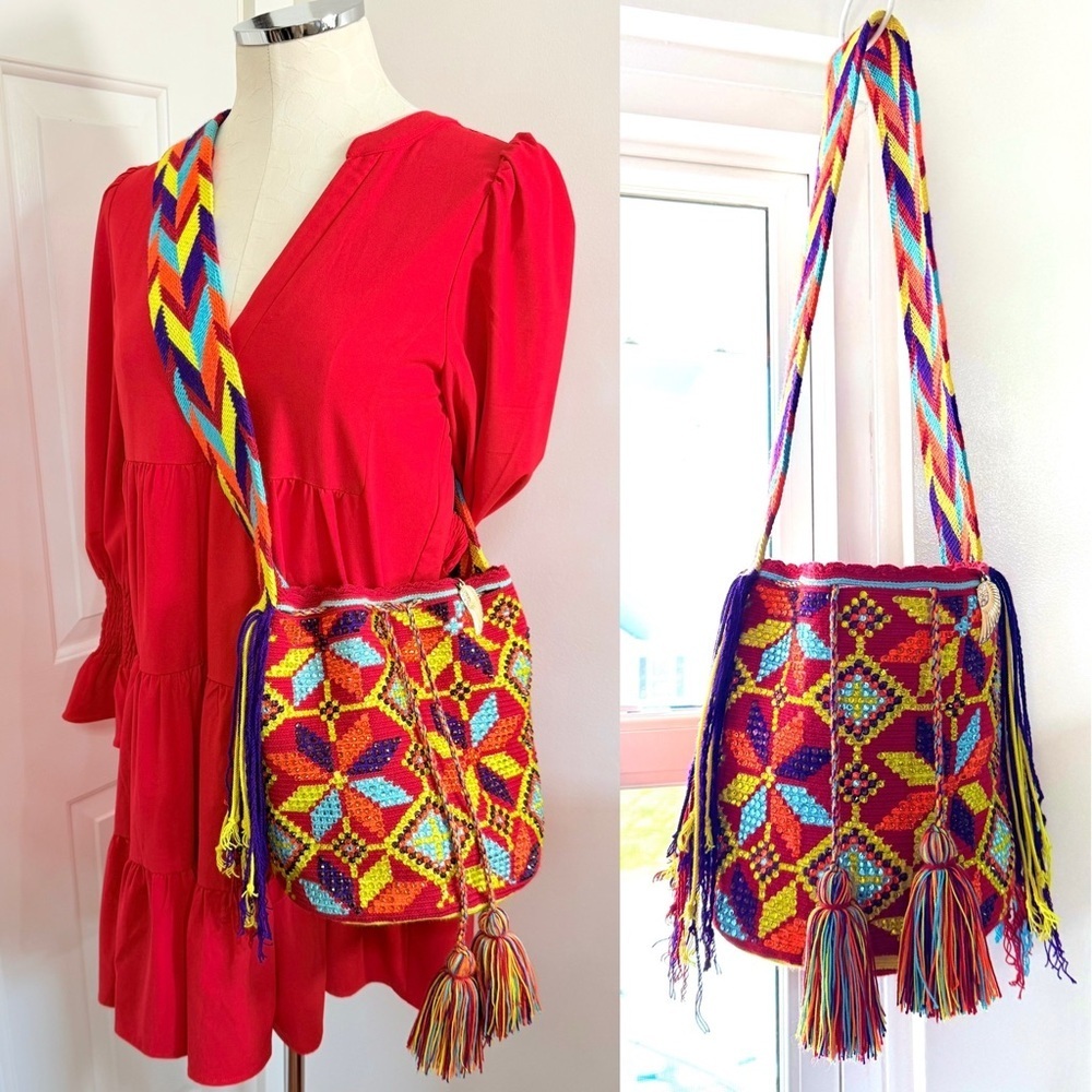 Crystal Embellished Colombian Wayuu Bucket Bag